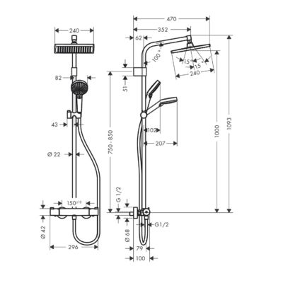 Colonne de douche thermostatique Hansgrohe Crometta E240