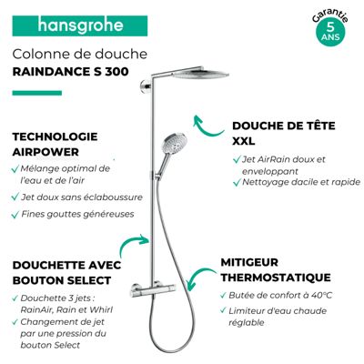 Colonne de douche thermostatique HANSGROHE Raindance S 300 chromé + tablette AddStoris