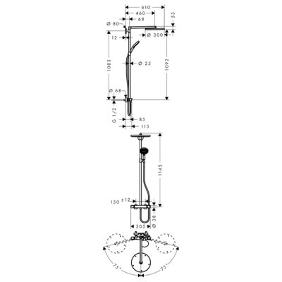 Colonne de douche thermostatique HANSGROHE Raindance S 300 chromé + tablette AddStoris