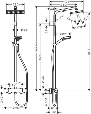 Colonne de douche thermostatique Hansgrohe Showerpipe Waterforms 230