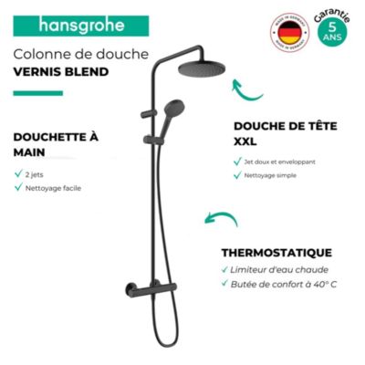 Colonne de douche thermostatique HANSGROHE Vernis Blend 2 jets noir mat + nettoyant Briochin