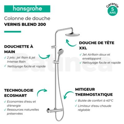 Colonne de douche thermostatique HANSGROHE Vernis Blend 200 EcoSmart chromée + nettoyant Briochin