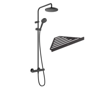 Colonne de douche thermostatique HANSGROHE Vernis Blend 200 EcoSmart noir mat + tablette AddStoris