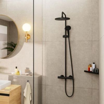 Colonne de douche thermostatique HANSGROHE Vernis Blend 200 noir mat + tablette AddStoris