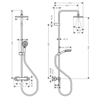 Colonne de douche thermostatique HANSGROHE Vernis Shape, économie d'eau noir mat + nettoyant Briochin