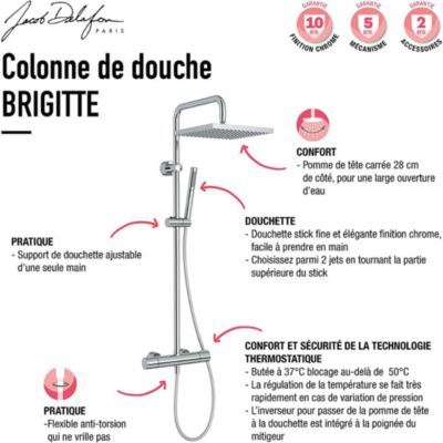 Colonne de douche thermostatique JACOB DELAFON Brigitte chromé