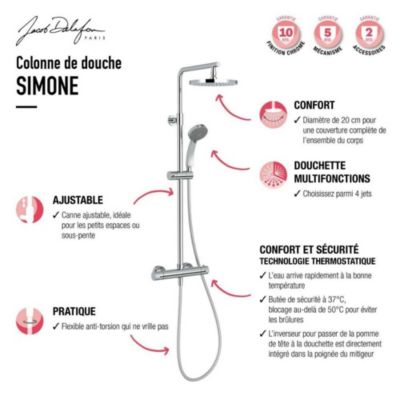 Colonne de douche thermostatique JACOB DELAFON Simone 4 jets