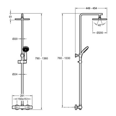 Colonne de douche thermostatique JACOB DELAFON Simone 4 jets