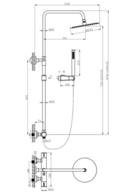 Colonne de douche thermostatique laiton brossé, Edouard Rousseau Doddy