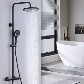 Colonne de Douche Thermostatique Noir Ensemble de Douche Avec douchette à trois fonctions Système de Douche Robinetterie en Laiton