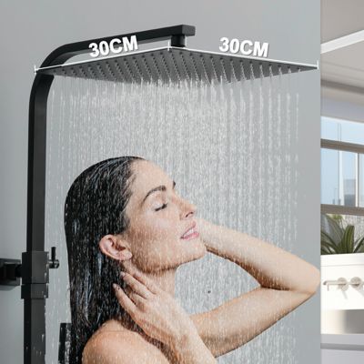 Columna de ducha termostática negra con rociador de lluvia de 30 cm