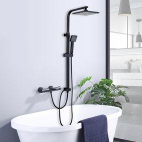 Colonne de Douche Thermostatique Noir Ensemble de Douche Robinet Cascade pour Baignoire Laiton Set de Douche Hauteur Réglable