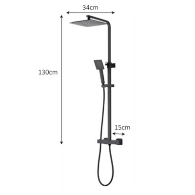 Colonne de douche thermostatique noir mat avec pomme de tête et douchette, GoodHome Kozo