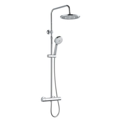 Colonne de douche thermostatique ronde avec douchette, pomme de douche, barre réglable et mitigeur, chrome, Edouard Rousseau Lueggo