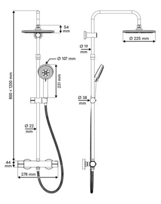 Colonne de douche thermostatique ronde avec douchette, pomme de douche, barre réglable et mitigeur, doré brossé, Edouard Rousseau Lueggo