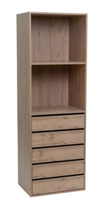 Colonne de dressing de 5 tiroirs, meuble de rangement coloris chêne Naturel - Longueur 60 x Profondeur 45 x Hauteur 180  cm