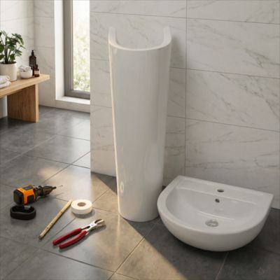 Lavabo Avec Colonne En Céramique 45 X 36 CM Blanc BIZY - LPP | Le Petit Préau