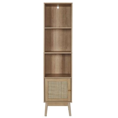 Colonne de rangement 3 niveaux et 1 porte en cannage Marron, L. 40 x l. 30 x H. 160 cm, BALI