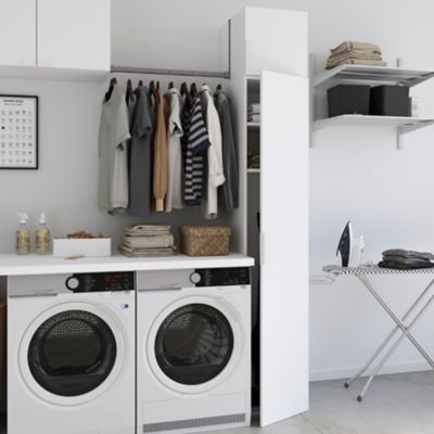 Colonne de rangement blanche GoodHome Atomia avec portes battantes H. 187,5 x L. 37,5 x P. 45 cm