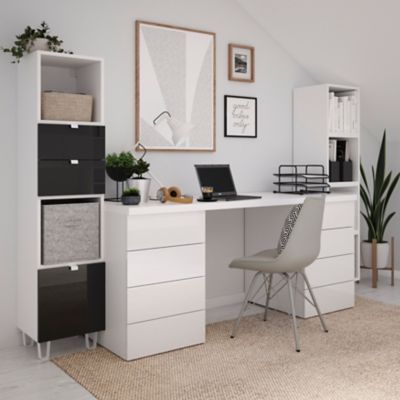 Colonne de rangement blanche sur pieds avec tiroirs et porte anthracite brillant GoodHome Atomia H. 161 x L. 37,5 x P. 35 cm