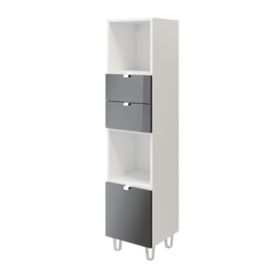 Colonne de rangement blanche sur pieds avec tiroirs et porte anthracite brillant GoodHome Atomia H. 161 x L. 37,5 x P. 35 cm