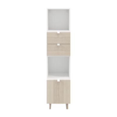Colonne de rangement blanche sur pieds avec tiroirs et porte effet chêne GoodHome Atomia H. 161 x L. 37,5 x P. 35 cm