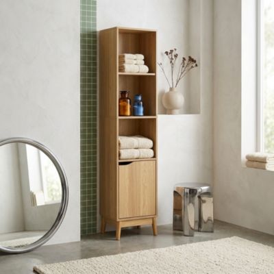 Colonne de rangement salle de bain vintage décor bois frêne 3 niches - Nepal