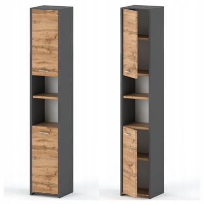Colonne de salle de bain 30 cm Gris +Chêne Wotan - meuble de rangement sur pied