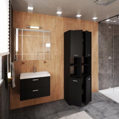 Colonne de salle de bain 30 cm noir - meuble de rangement sur pied