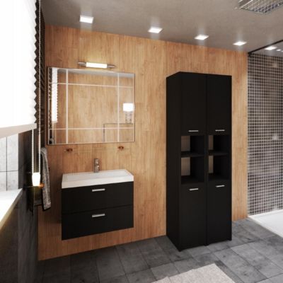 Colonne de salle de bain 30 cm noir - meuble de rangement sur pied
