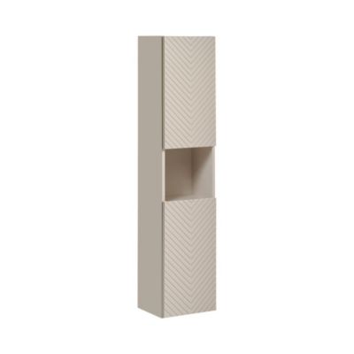 Colonne de salle de bain AOKI  2 portes  Finition beige cachemire à motifs chevron  L30 x P25 x H140 cm  Meuble suspendu