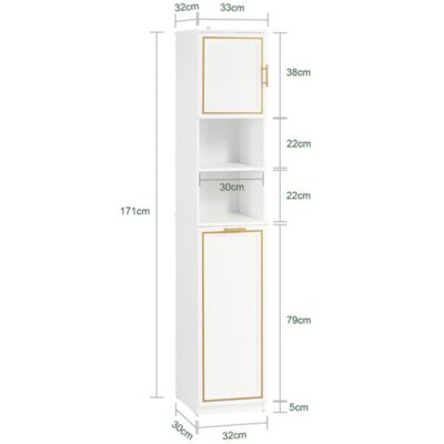 Colonne de Salle de Bain avec 2 Portes, 2 Compartiments, 1 Panier à Linge, BZR87-W, SoBuy