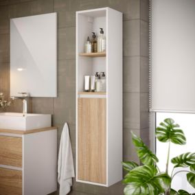 Colonne de salle de bain DORA 1 porte 140x30x25 cm chêne et blanc T-BATH