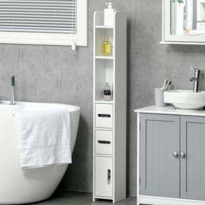 Colonne de salle de bain H. 120 cm - 3 portes, 2 niches, étagère - blanc