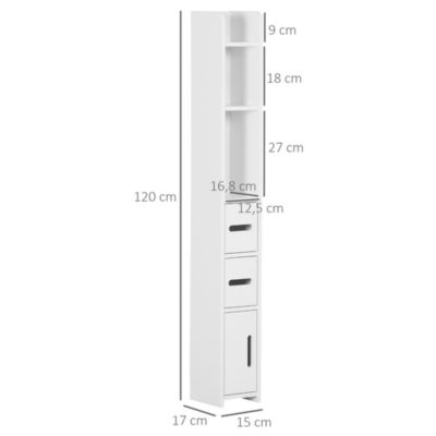 Colonne de salle de bain H. 120 cm - 3 portes, 2 niches, étagère - blanc