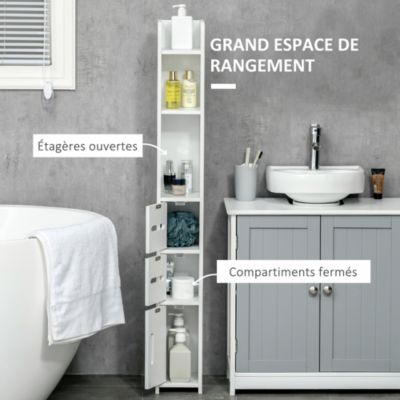 Colonne de salle de bain H. 120 cm - 3 portes, 2 niches, étagère - blanc