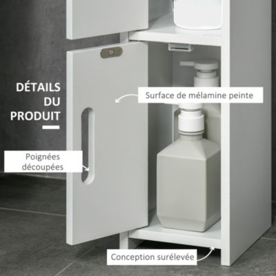 Colonne de salle de bain H. 120 cm - 3 portes, 2 niches, étagère - blanc