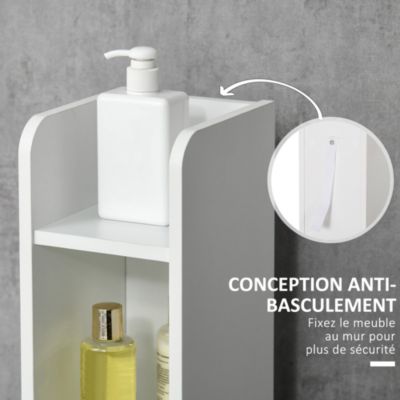 Colonne de salle de bain H. 120 cm - 3 portes, 2 niches, étagère - blanc