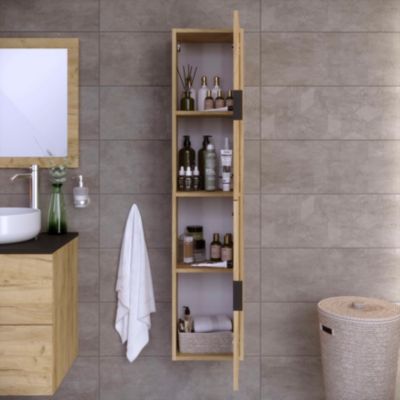 Colonne de salle de bain LYO 2 portes 140x30x27 cm chêne T-BATH