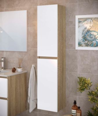 Colonne de salle de bain NELI 2 portes 140x30x27 cm chêne et blanc T-BATH
