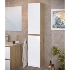 Colonne de salle de bain NELI 2 portes 140x30x27 cm chêne et blanc T-BATH