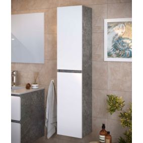 Colonne de salle de bain NELI 2 portes 140x30x27 cm ciment et blanc T-BATH