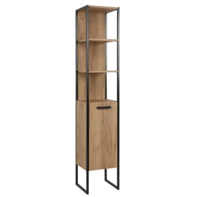 Colonne de salle de bain ONIL  2 portes  Chene clair et noir  Style industriel  H185 cm