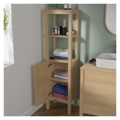 Colonne de salle de bain sur pieds chêne NESTO 145cm porte lisse