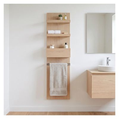 Colonne de salle de bain suspendue chêne ENIO 165cm porte serviette