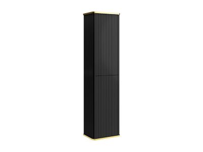 Colonne de salle de bain suspendue striée liseré doré - Noir - H140 cm - KELIZA