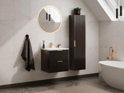 Colonne de salle de bain suspendue striée - Noir - H140 cm - ZEVARA