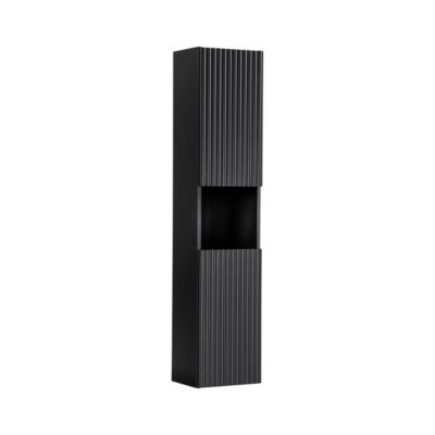 Colonne de salle de bain VANO  2 portes et 1 niche  Noir mat  L30 x P25 x H140 cm  Meuble suspendu
