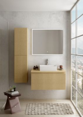 Colonne de salle de bains 2 portes placage chêne miel strié H.150 cm, Pura+