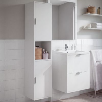 Colonne de salle de bains 2 portes suspendue blanc mat H.160 x l.35 x P.36 cm GoodHome Nava